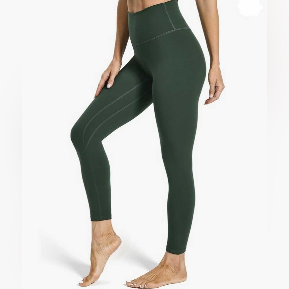 NEW Womens High Waist Leggings with Pockets Tummy Control Forest Green Size S
